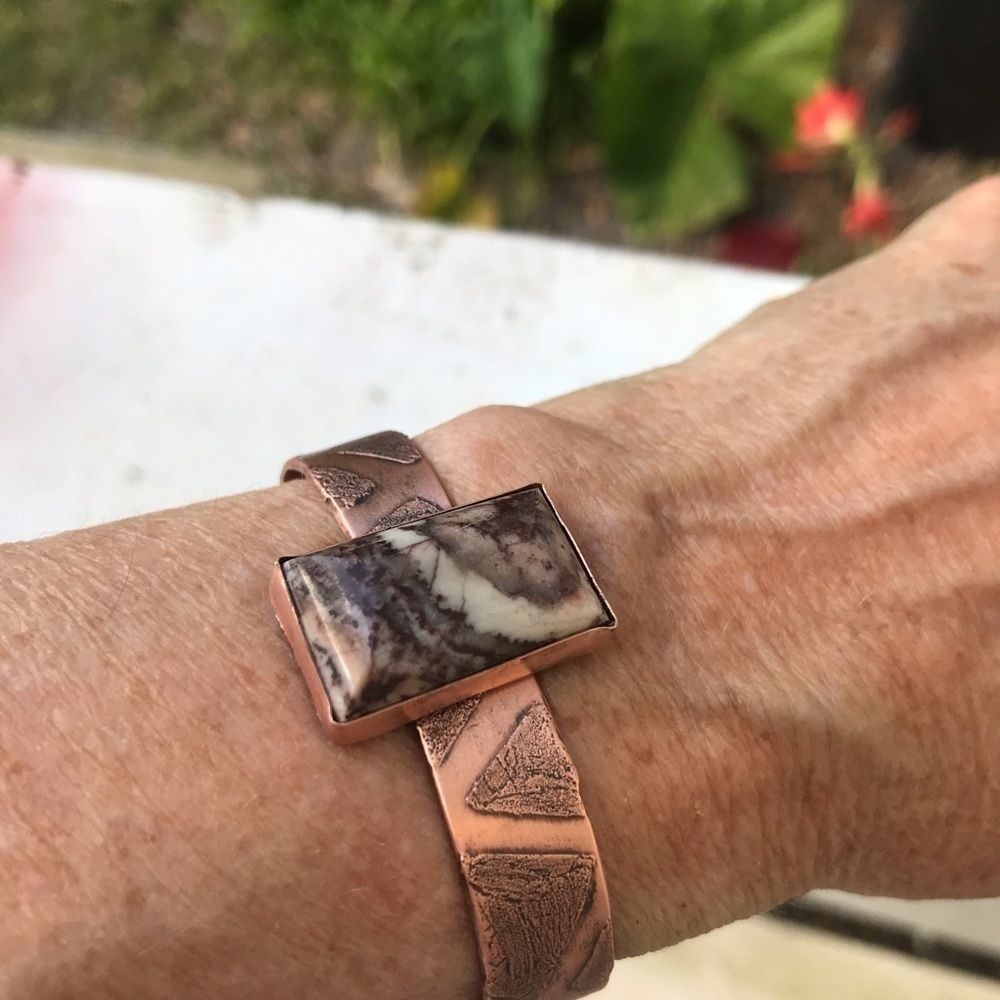 Artisan Jasper & Etched Copper Cuff New